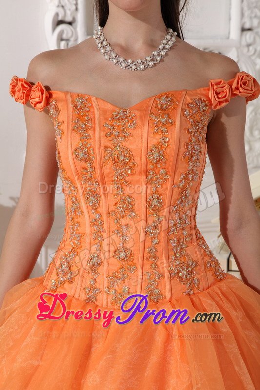 Westminster CO Orange Off Shoulder Appliqued Sweet 15 Dresses