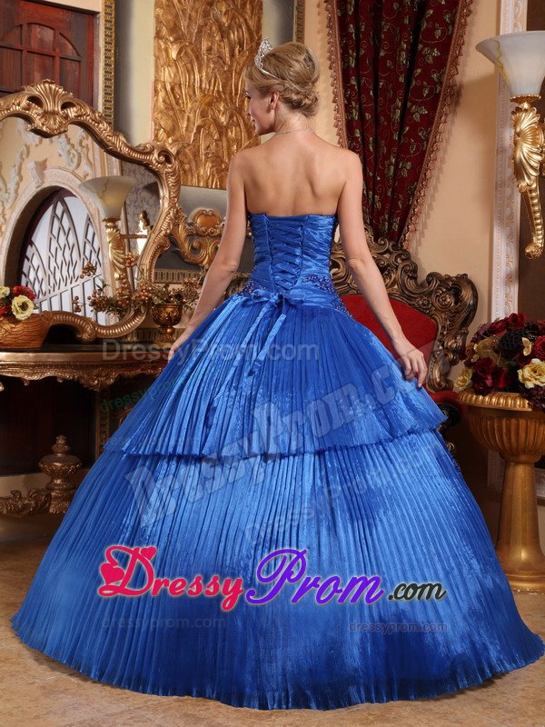 Vail CO Appliqued and Pleated Sweet 15 Dresses in Royal Blue