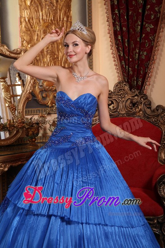 Vail CO Appliqued and Pleated Sweet 15 Dresses in Royal Blue