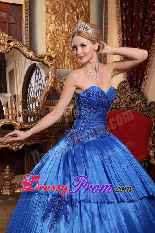 Vail CO Appliqued and Pleated Sweet 15 Dresses in Royal Blue