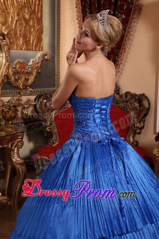Vail CO Appliqued and Pleated Sweet 15 Dresses in Royal Blue