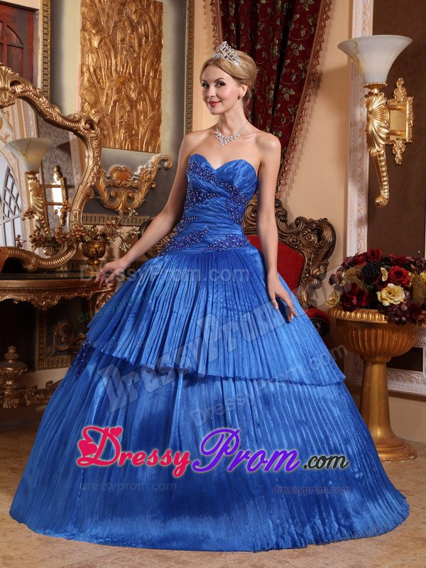 Vail CO Appliqued and Pleated Sweet 15 Dresses in Royal Blue