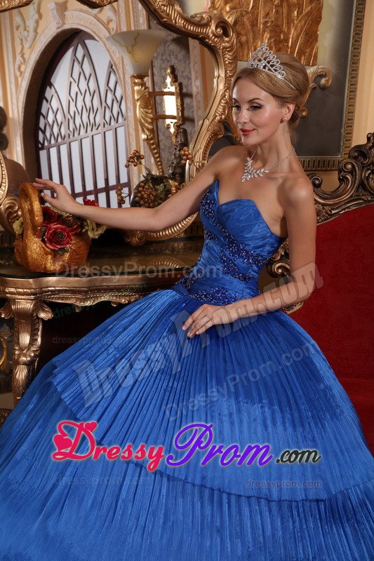 Vail CO Appliqued and Pleated Sweet 15 Dresses in Royal Blue
