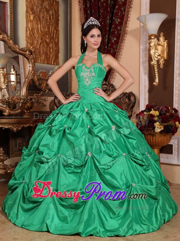 Telluride CO Green Halter Sweet 15 Dresses with Appliques Pick ups