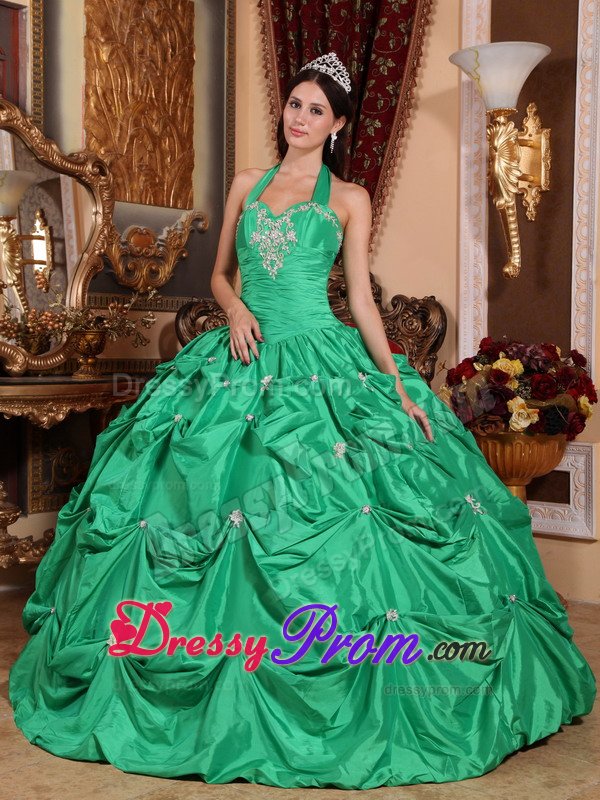Telluride CO Green Halter Sweet 15 Dresses with Appliques Pick ups