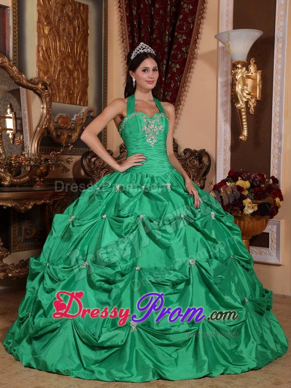 Telluride CO Green Halter Sweet 15 Dresses with Appliques Pick ups