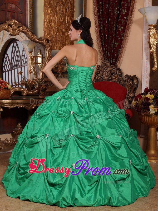 Telluride CO Green Halter Sweet 15 Dresses with Appliques Pick ups