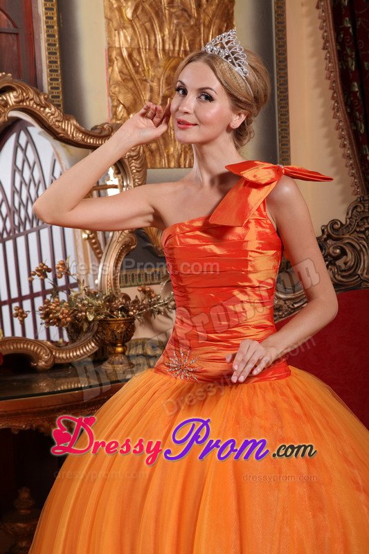 Bowknot Accent One Shoulder Orange Sweet Sixteen Quinceanera Dress