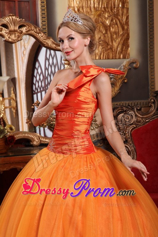 Bowknot Accent One Shoulder Orange Sweet Sixteen Quinceanera Dress
