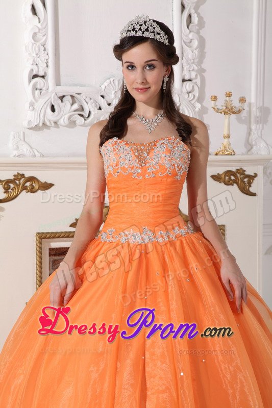 Loveland CO Orange Sweet Sixteen Quinceanera Dress with Appliques