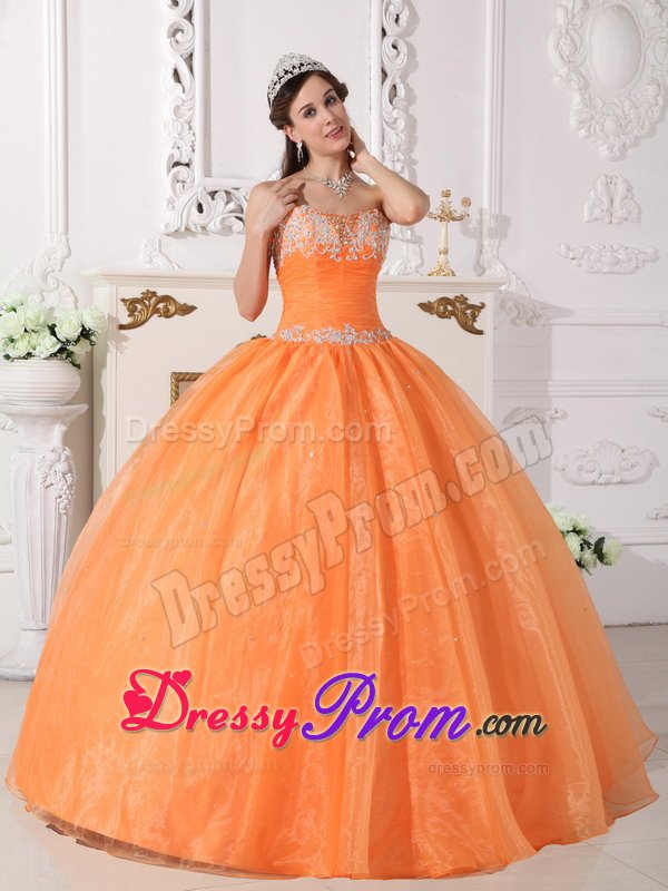 Loveland CO Orange Sweet Sixteen Quinceanera Dress with Appliques