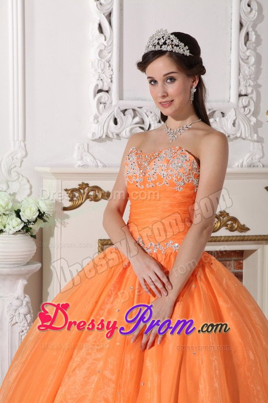 Loveland CO Orange Sweet Sixteen Quinceanera Dress with Appliques