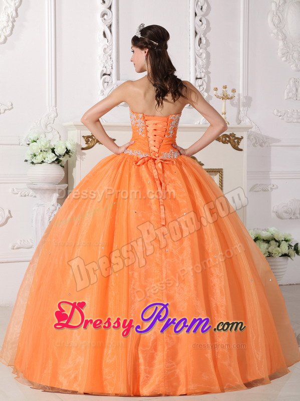 Loveland CO Orange Sweet Sixteen Quinceanera Dress with Appliques