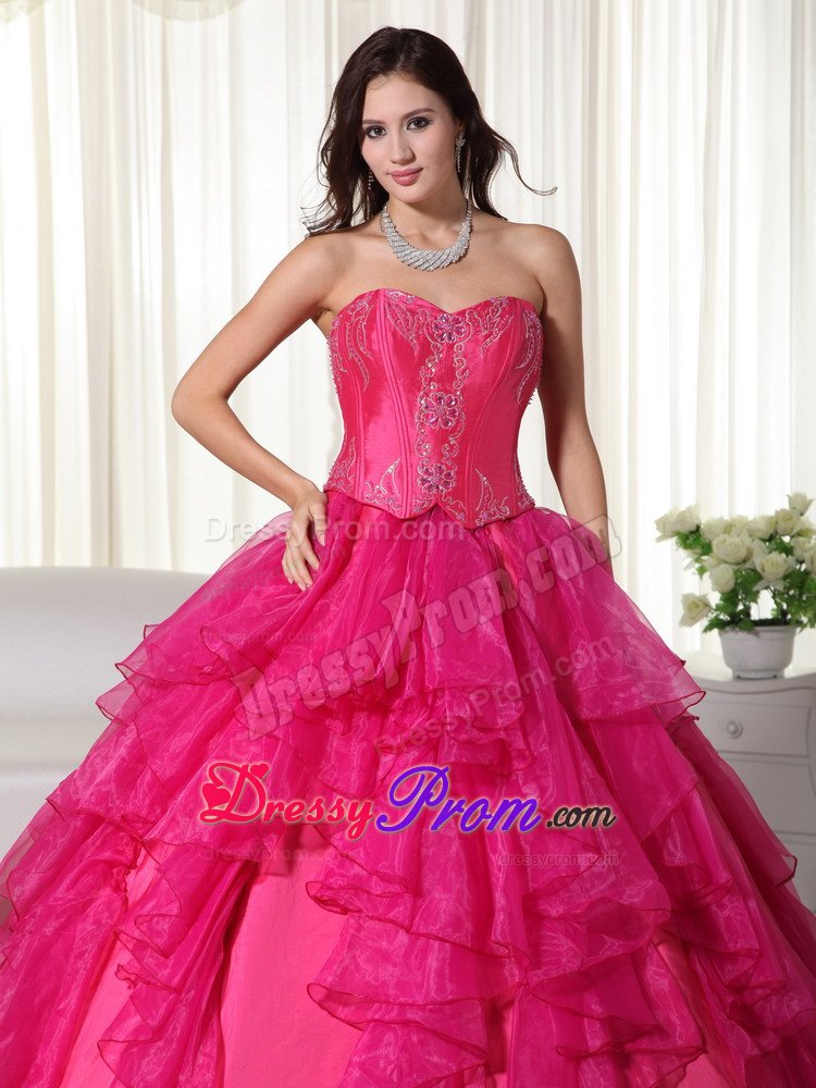 Greeley CO Hot Pink Organza Quinceanera Dresses with Embroidery