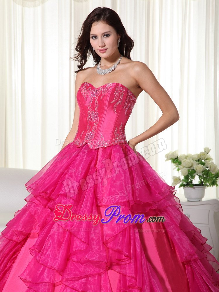 Greeley CO Hot Pink Organza Quinceanera Dresses with Embroidery