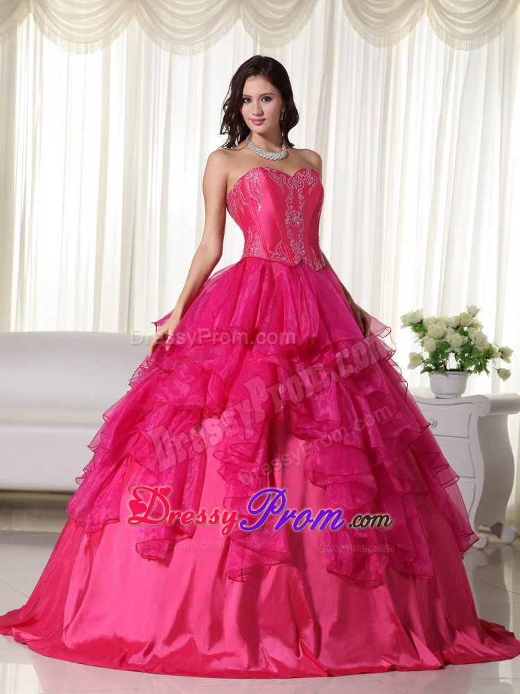 Greeley CO Hot Pink Organza Quinceanera Dresses with Embroidery