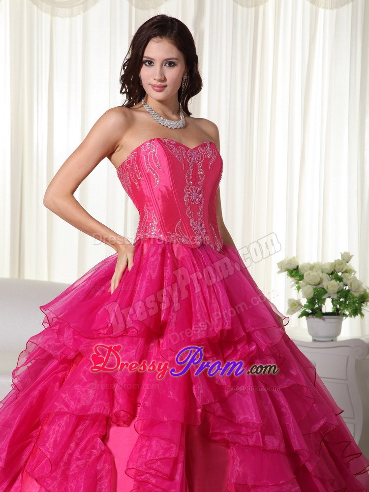 Greeley CO Hot Pink Organza Quinceanera Dresses with Embroidery