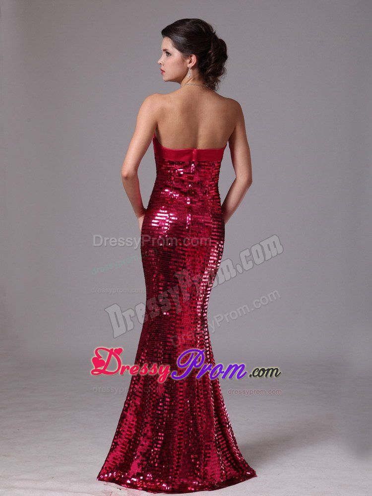 Paillette Mermaid Hot Pink Celebrity Prom Dresses with Bowknot