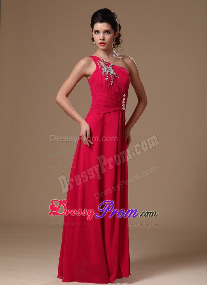 New Arrival Coral Red One Shoulder Beaded Homecoming Prom Gowns