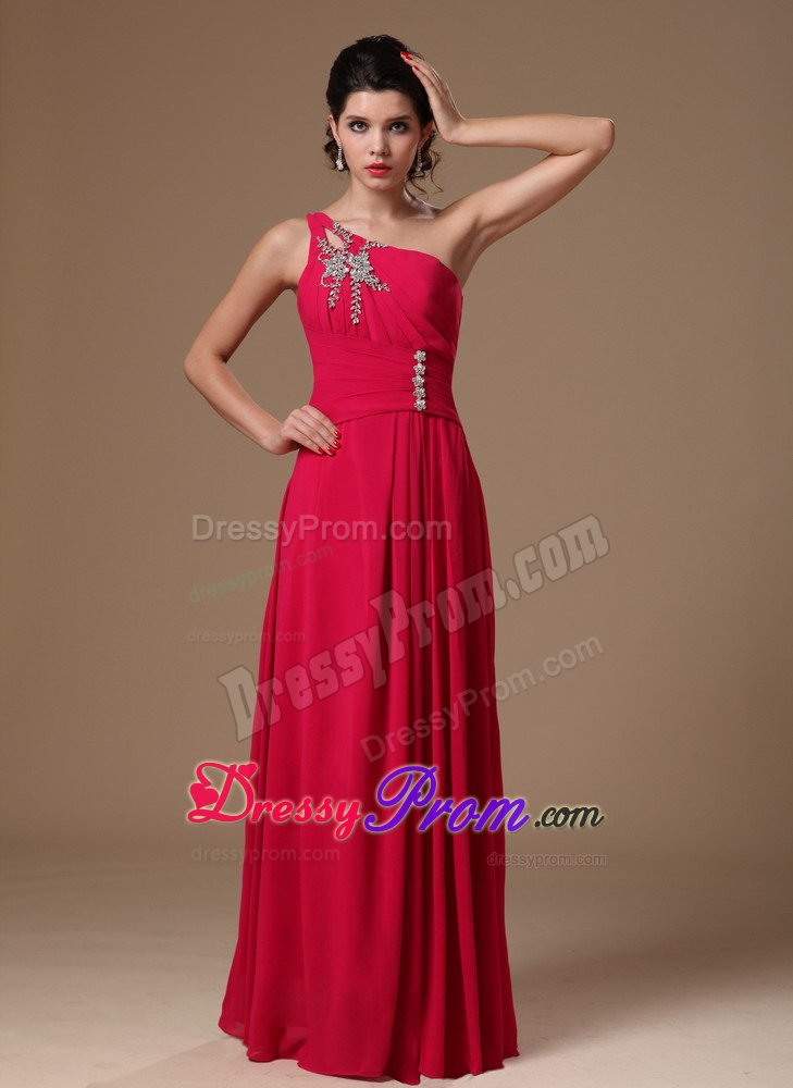 New Arrival Coral Red One Shoulder Beaded Homecoming Prom Gowns