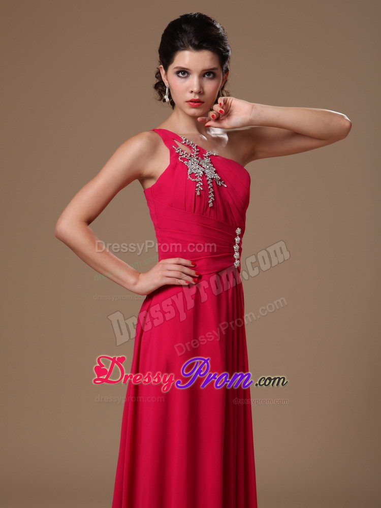 New Arrival Coral Red One Shoulder Beaded Homecoming Prom Gowns