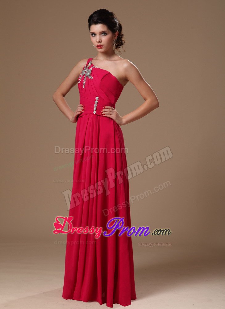 New Arrival Coral Red One Shoulder Beaded Homecoming Prom Gowns
