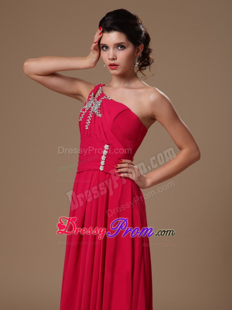 New Arrival Coral Red One Shoulder Beaded Homecoming Prom Gowns