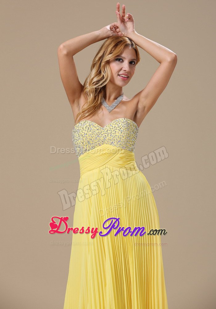 Pleating Yellow Beading Chiffon Sweetheart Prom Homecoming Dress