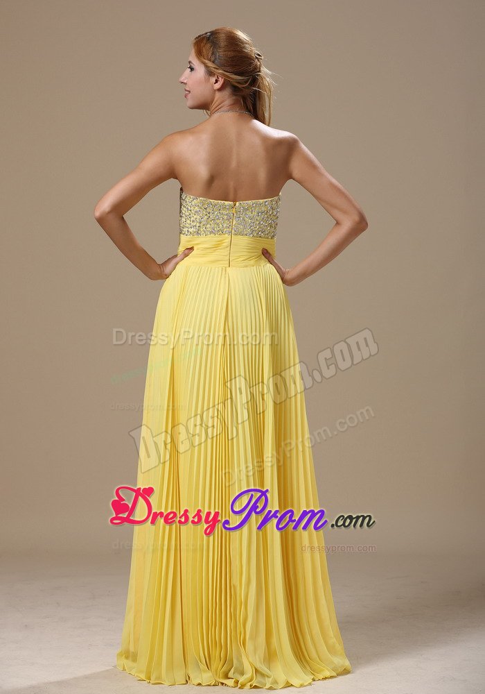 Pleating Yellow Beading Chiffon Sweetheart Prom Homecoming Dress