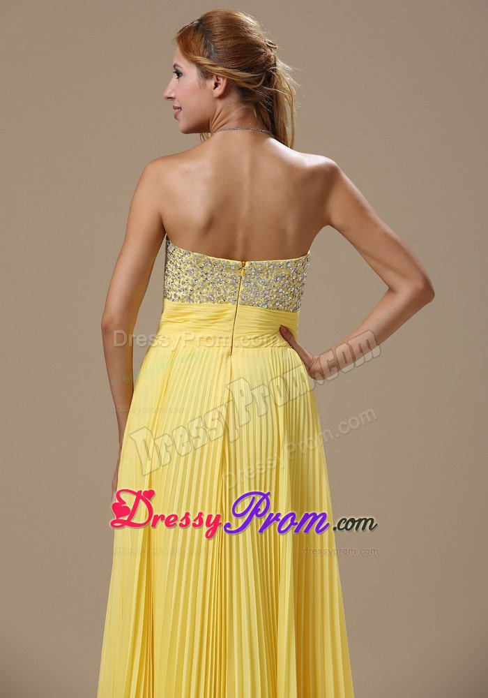 Pleating Yellow Beading Chiffon Sweetheart Prom Homecoming Dress