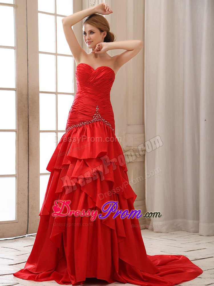 Mermaid Red Beading Taffeta Sweetheart Ruched Junior Prom Dress