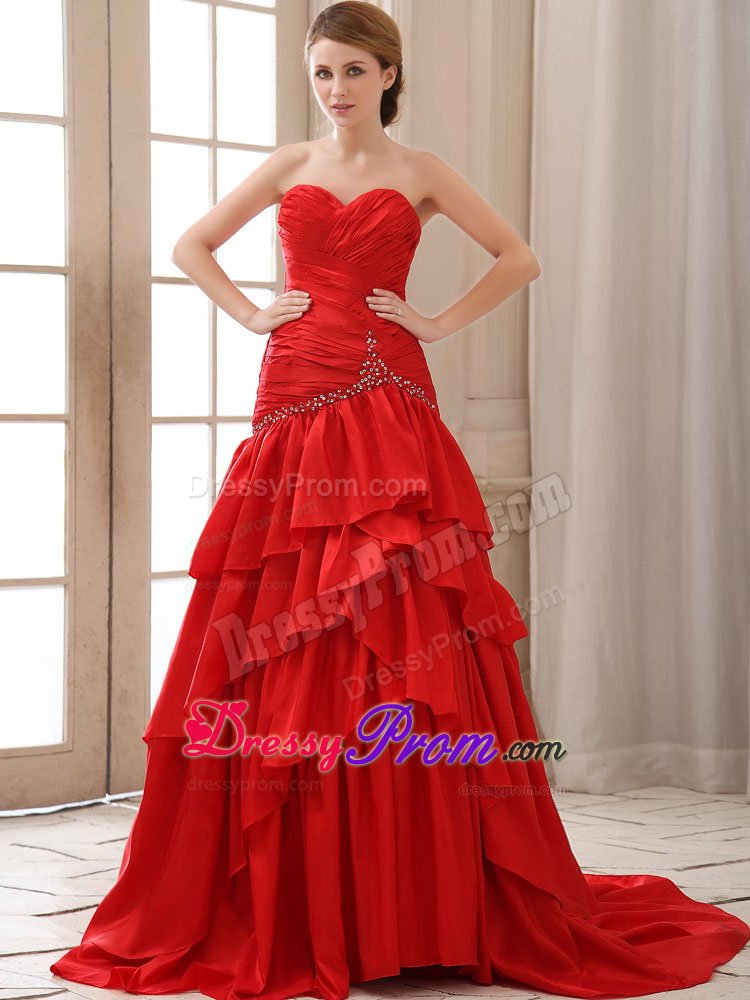 Mermaid Red Beading Taffeta Sweetheart Ruched Junior Prom Dress