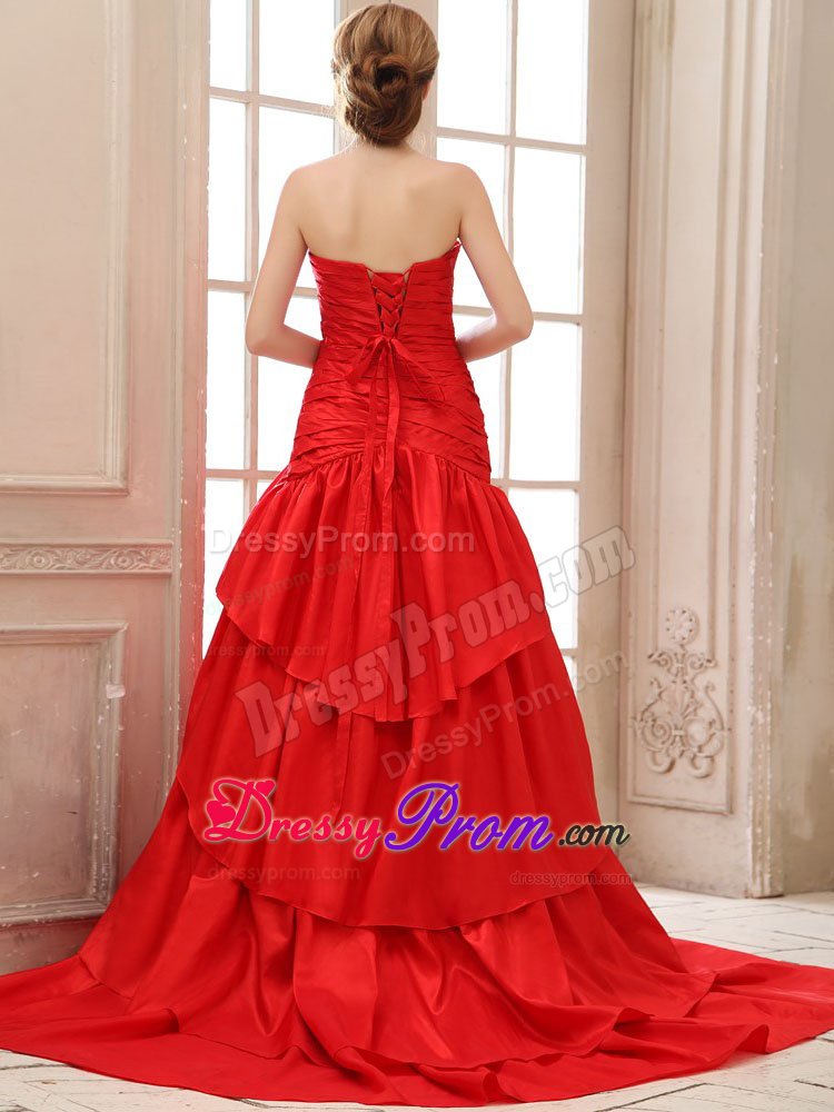 Mermaid Red Beading Taffeta Sweetheart Ruched Junior Prom Dress