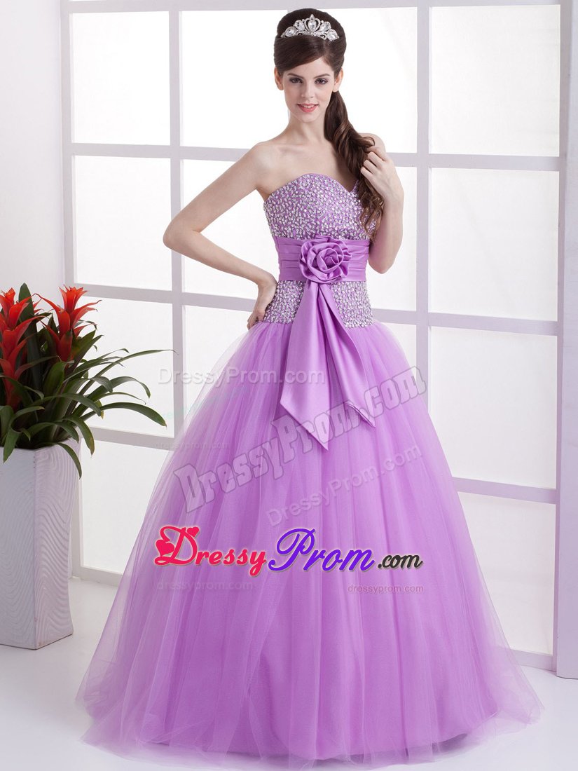 Hand Made Flower Lavender Beaded Tulle Prom Holiday Dresses