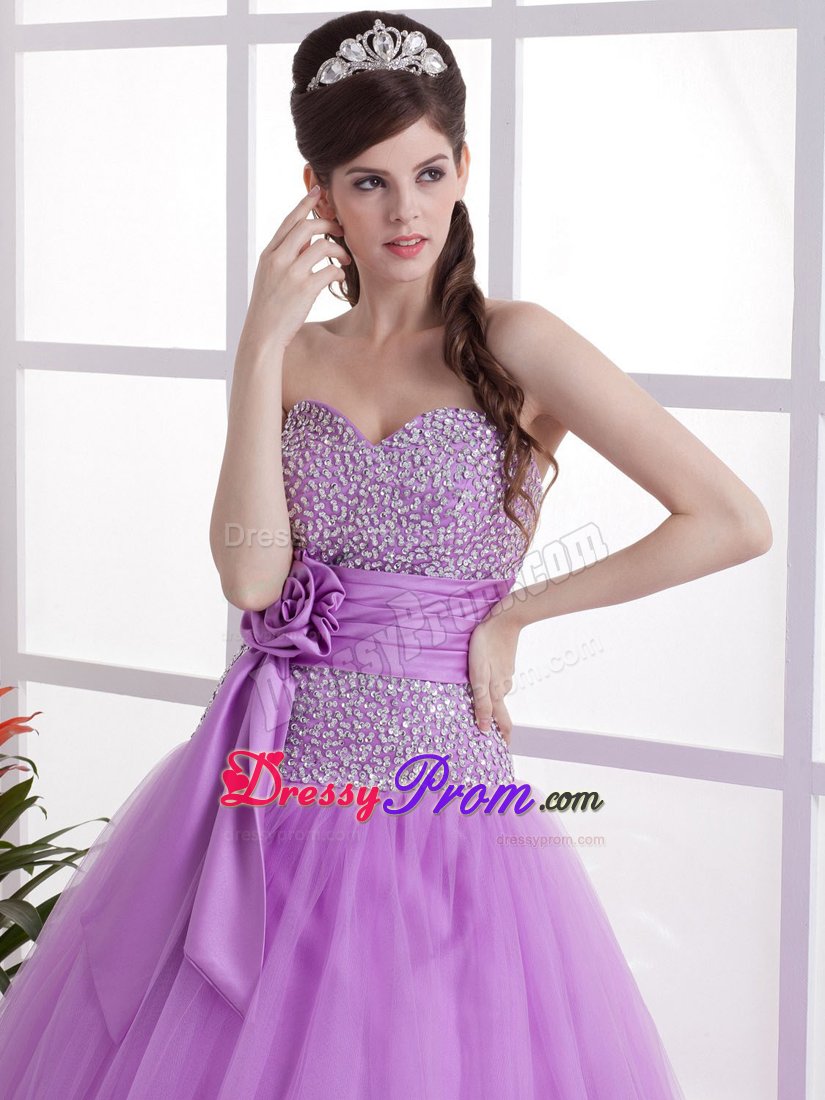 Hand Made Flower Lavender Beaded Tulle Prom Holiday Dresses