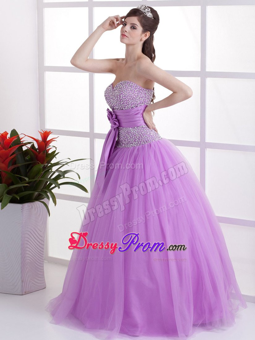 Hand Made Flower Lavender Beaded Tulle Prom Holiday Dresses
