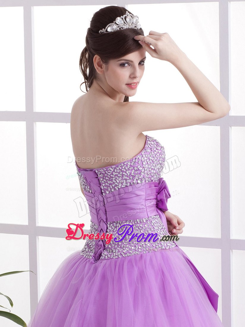 Hand Made Flower Lavender Beaded Tulle Prom Holiday Dresses
