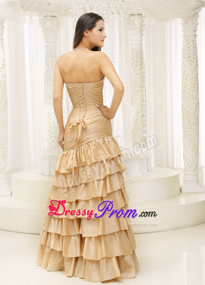 Ruffled Layers Sweetheart Yellow Floor-length Dress For Prom Queen
