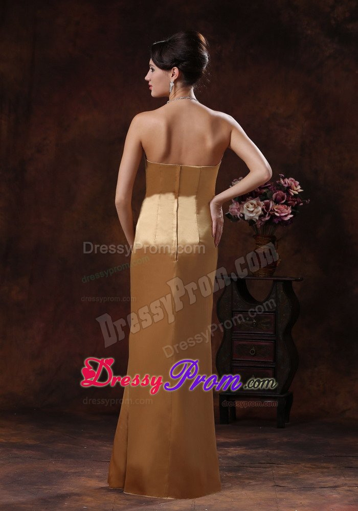 Mermaid Strapless Beaded and Bowknot Prom Gown Dress in Gold