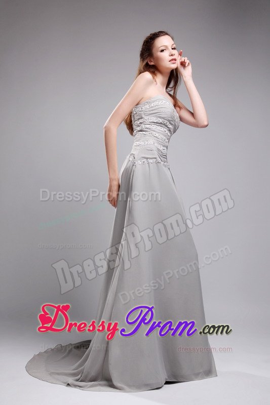 Sweetheart Brush Train Appliques Grey Prom Graduation Dress