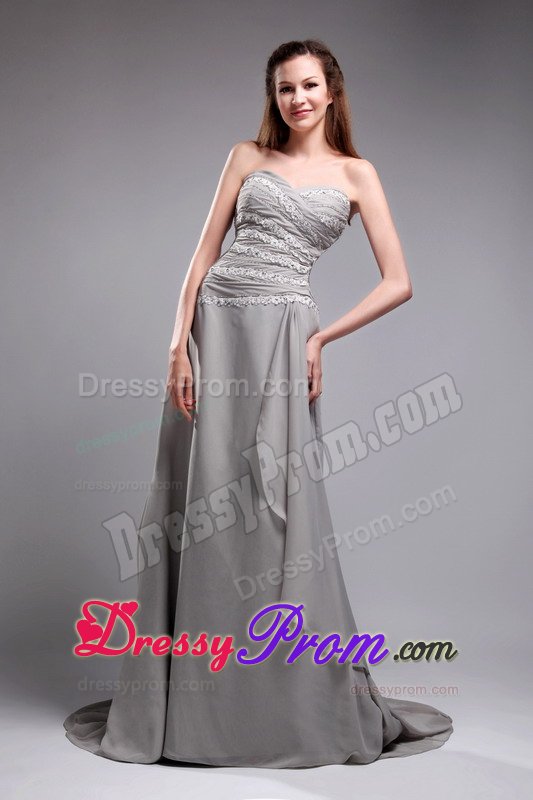 Sweetheart Brush Train Appliques Grey Prom Graduation Dress
