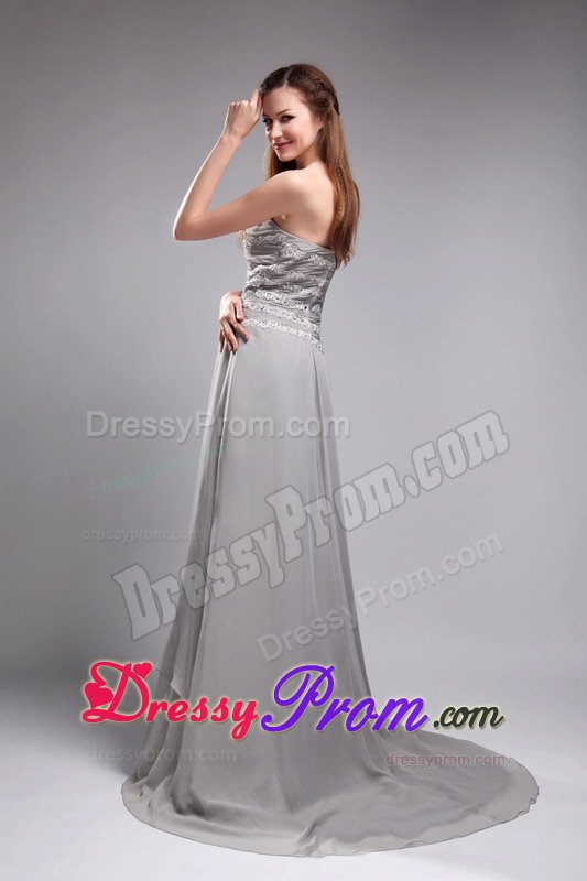 Sweetheart Brush Train Appliques Grey Prom Graduation Dress