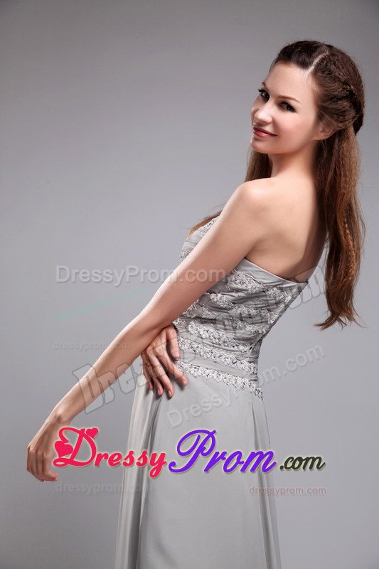 Sweetheart Brush Train Appliques Grey Prom Graduation Dress