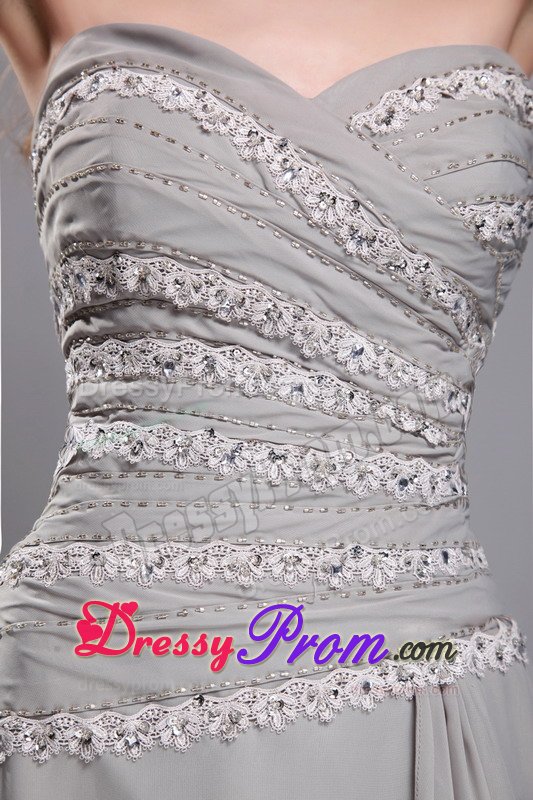 Sweetheart Brush Train Appliques Grey Prom Graduation Dress