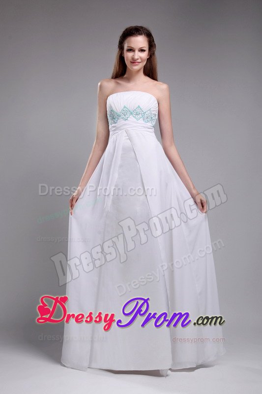 Strapless Floor-length Beading White Junior Prom and Senior Prom