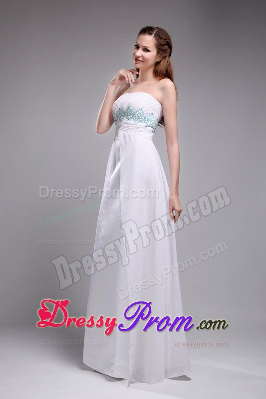 Strapless Floor-length Beading White Junior Prom and Senior Prom