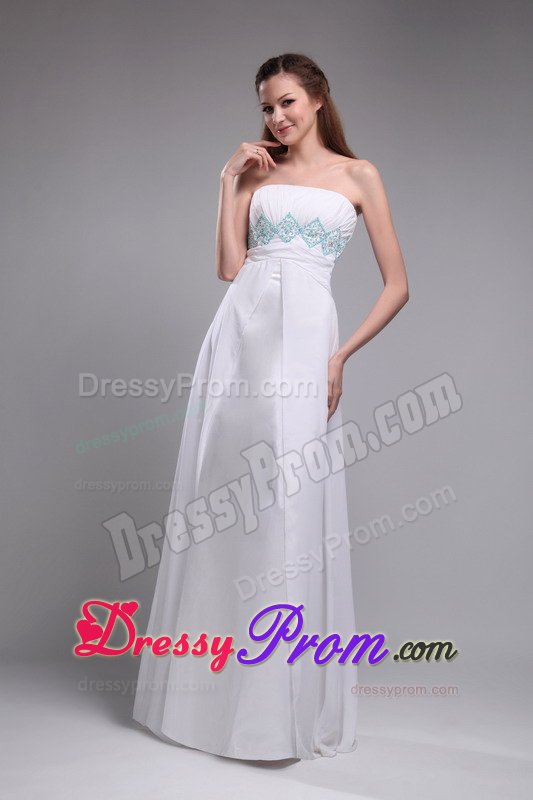 Strapless Floor-length Beading White Junior Prom and Senior Prom