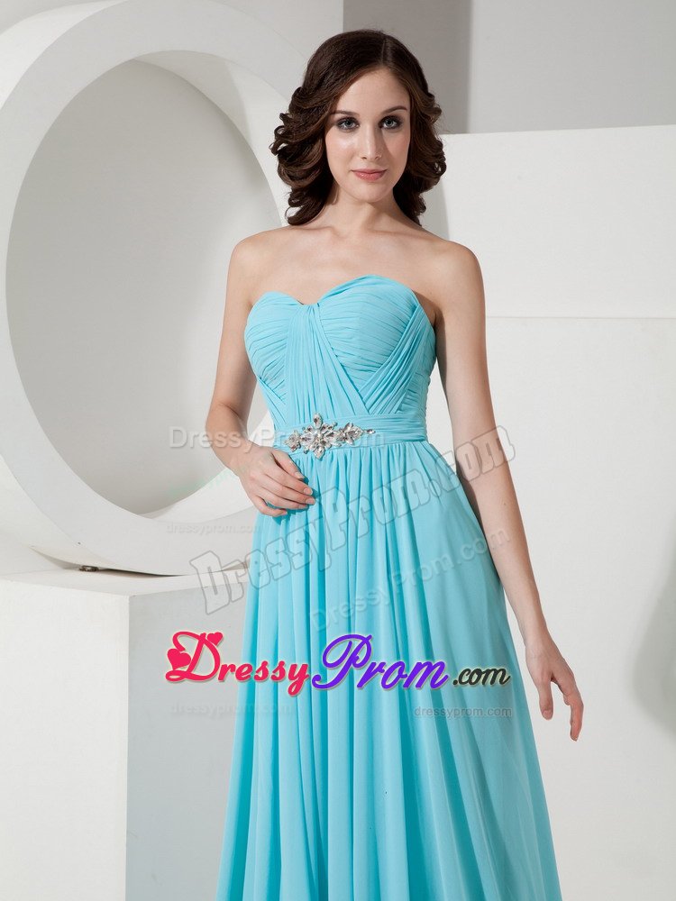 Empire Sweetheart Aqua Blue Beading Brush Train Prom Gowns
