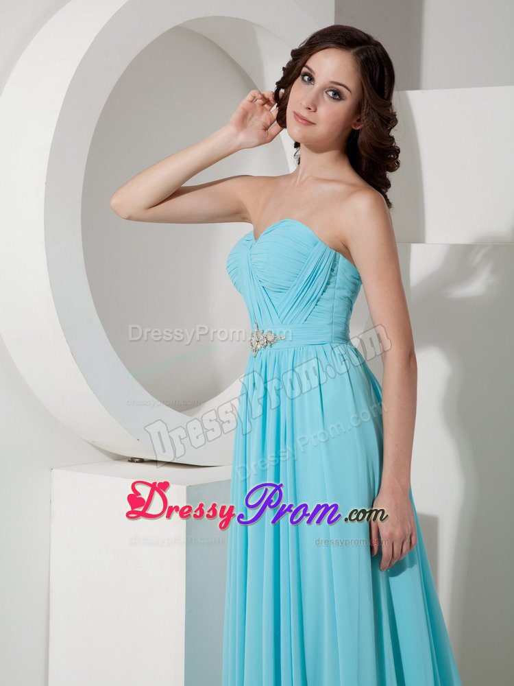 Empire Sweetheart Aqua Blue Beading Brush Train Prom Gowns