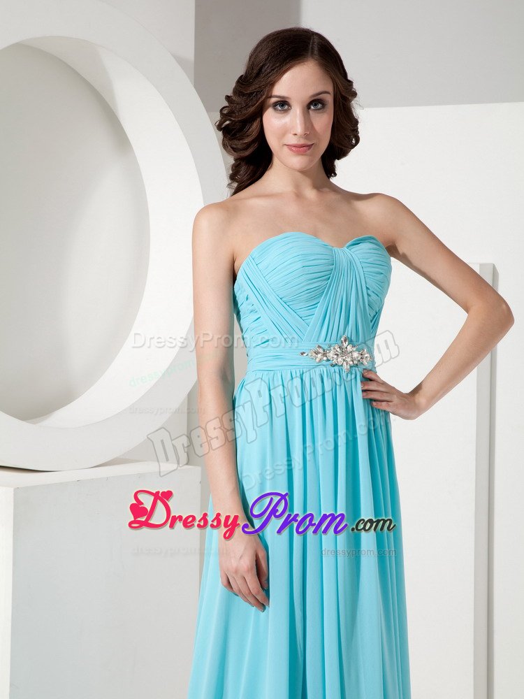 Empire Sweetheart Aqua Blue Beading Brush Train Prom Gowns